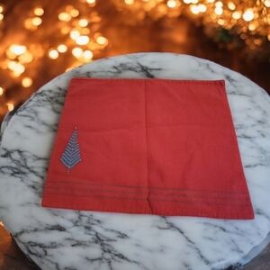 6 Red Embroidered Christmas Tree Placemats with beads 16" x 18"